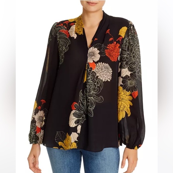 KOBI HALPERIN / SAKARA Japanese Floral Silk Blouse M - Picture 1 of 4